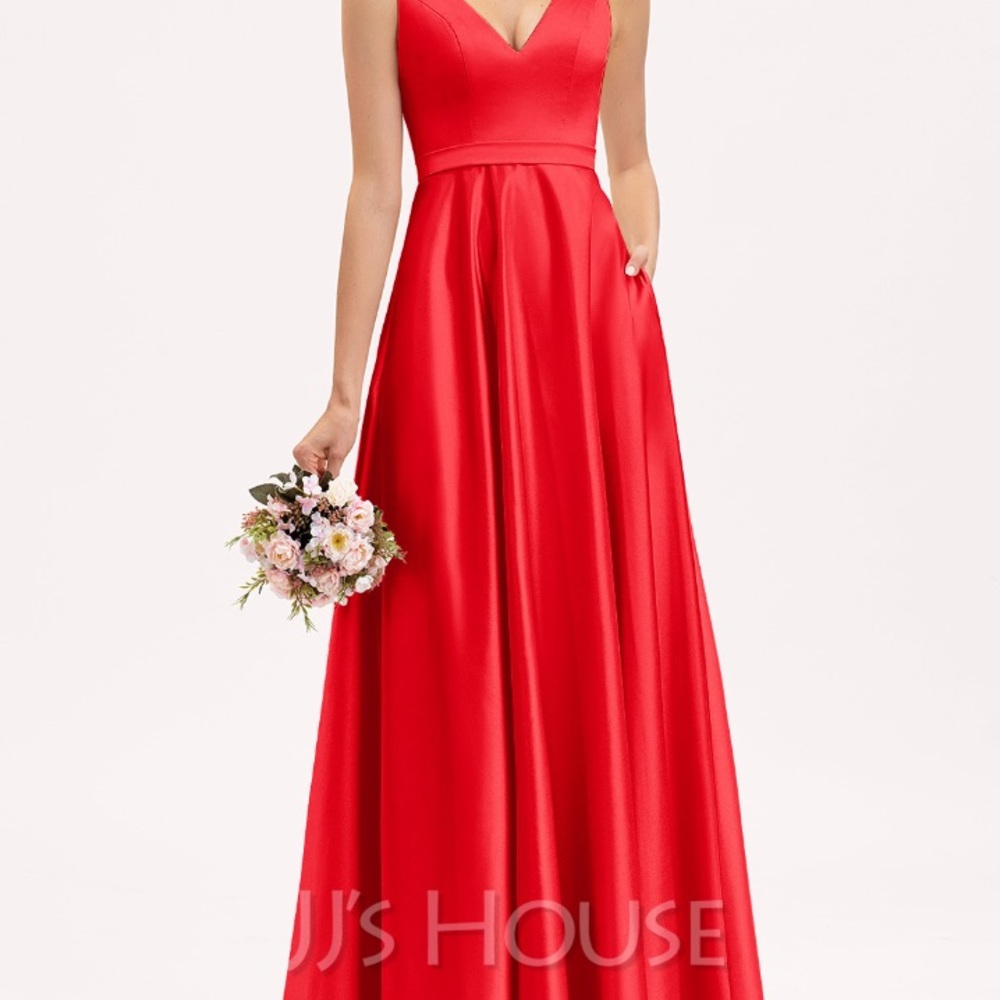 Red satin dress